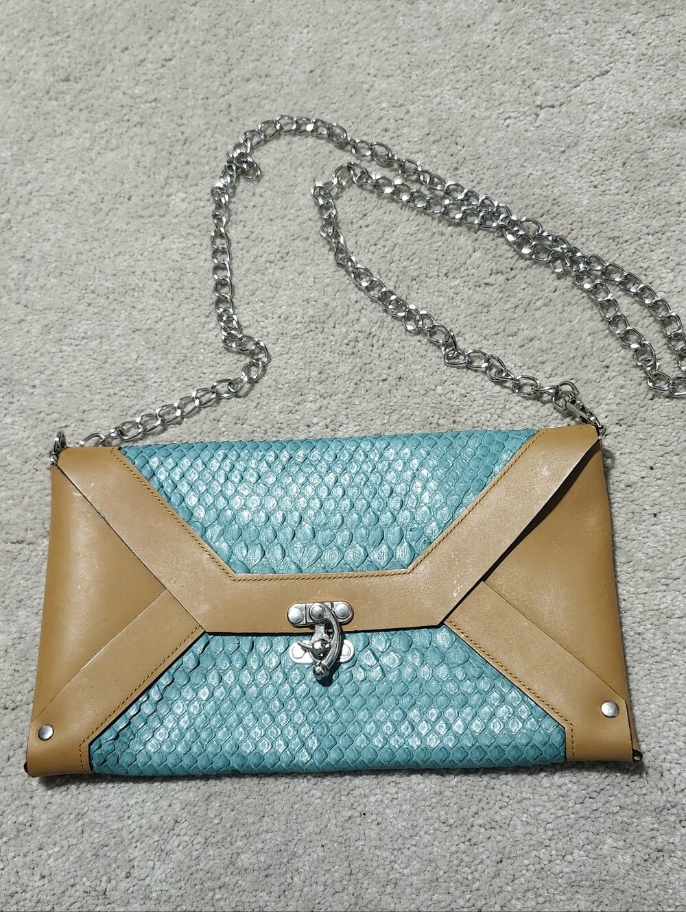 Erika Lynn Fish leather Turquoise & Brown Handmade Purse Clutch